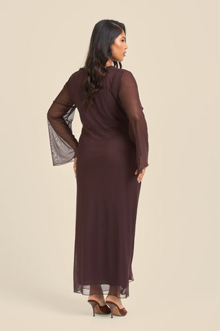Curve Twist Front Plain Mesh Midaxi Dress