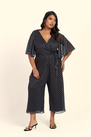 Curve Polka Dot Short Sleeved Culotte Jumpsuit