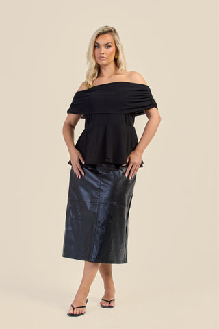 Curve Gathered Bardot Peplum Top