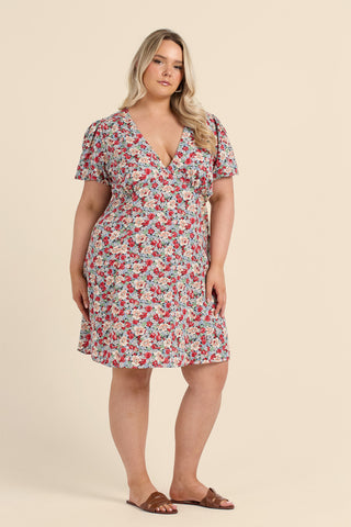 Curve Ditsy Print Puff Sleeve Mini Skater Dress