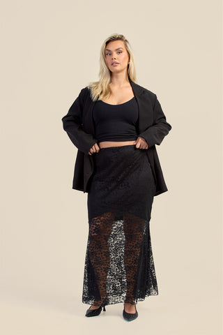 Curve Half Lined Lace Godet Detail Maxi Skirt