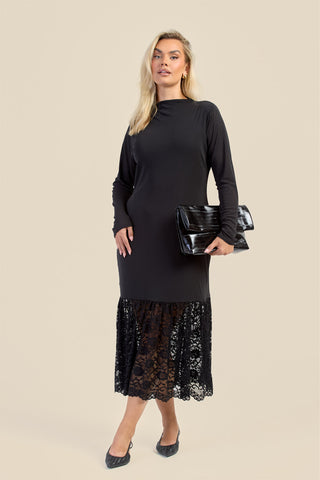 Curve Long Sleeve Drop Hem Dress with Lace