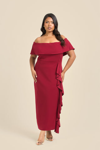 Curve Bardot Frill Scuba Midi Dress