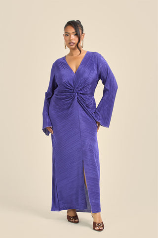 Curve Twist Front Flare Sleeve Plisse Midaxi Dress