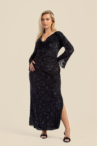 Curve velvet devore cowl neck maxi dress