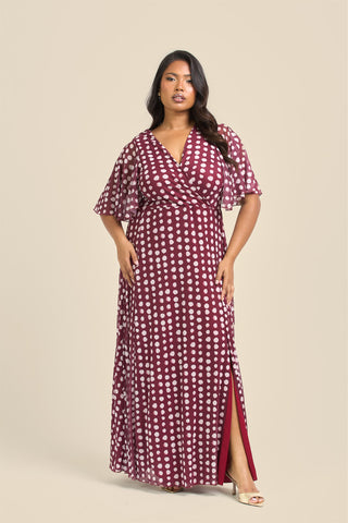 Curve Angel Sleeve Wrap Front Polka Dot Maxi Dress