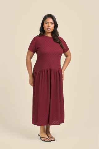 Curve Textured Drop Waist Smock Dress