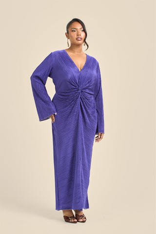 Curve Twist Front Flare Sleeve Plisse Midaxi Dress