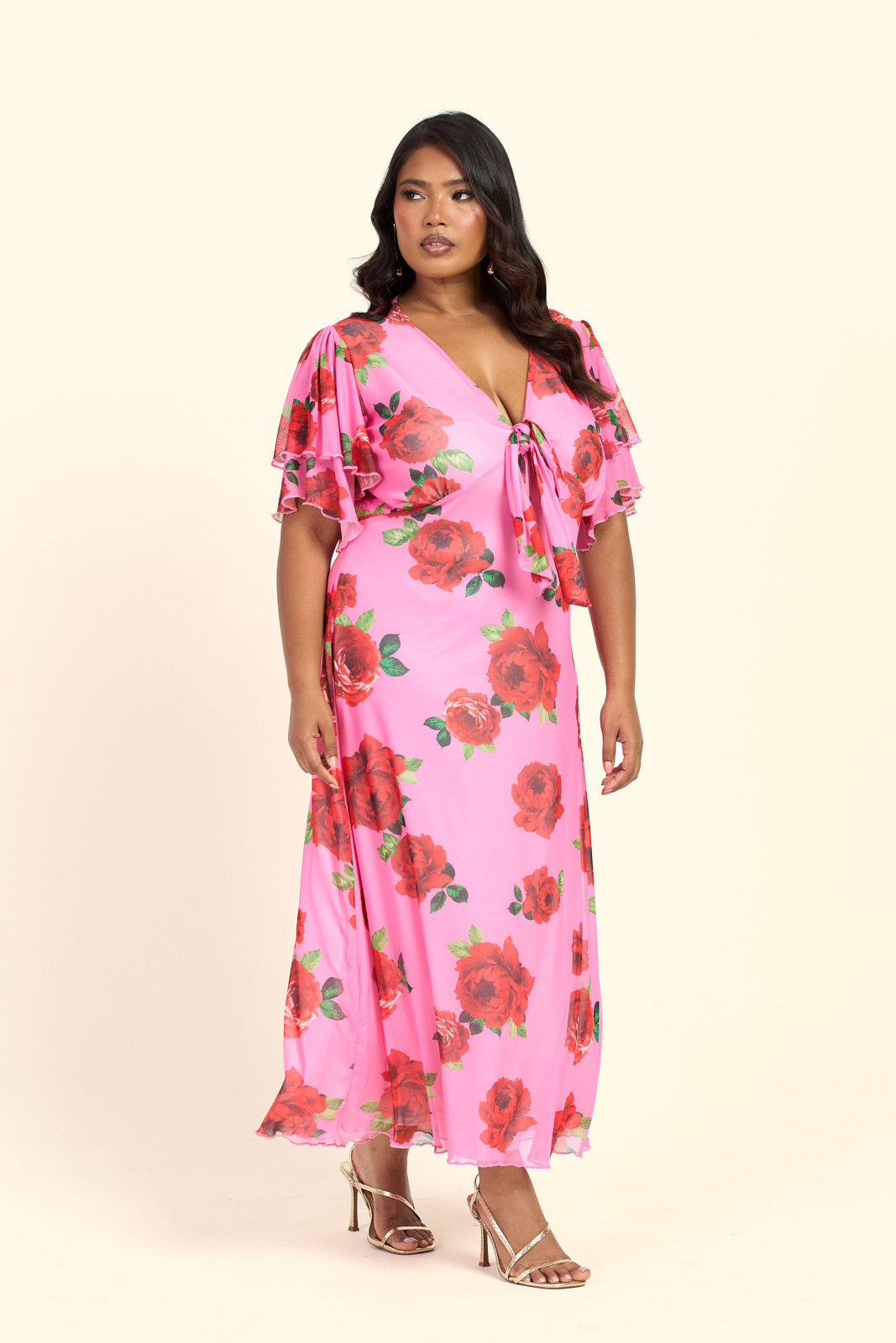 Curve Bold Floral Flutter Sleeve Tie Front Midi Dress – Fashion//SZN