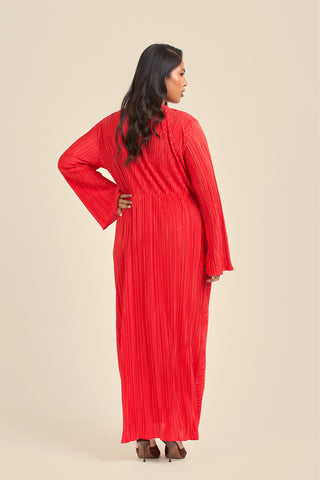 Curve Plisse Twist Front Flare Sleeve Midaxi Dress