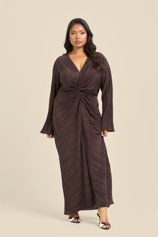 Curve Plisse Twist Front Flare Sleeve Midaxi Dress