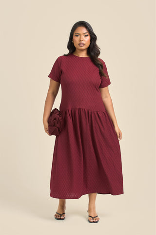 Curve Textured Drop Waist Smock Dress