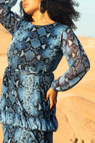 Curve Ruffle Snake Print Maxi Dress