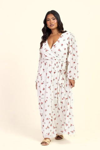 Curve Ditsy Print Tiered Wrap Belted Maxi Dress