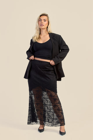 Curve Half Lined Lace Godet Detail Maxi Skirt
