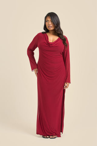 Curve Cowl neck burgundy mesh dress