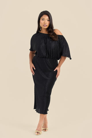 Curve Chevron Pleat Drop Shoulder Midaxi Dress