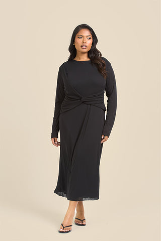 Curve Twisted Bodice Midi Dress In Knitted Textured Jersey