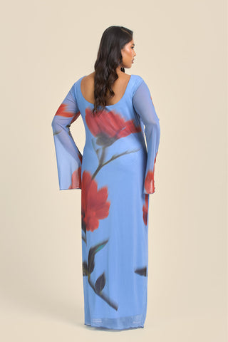 Curve Statement Floral Long Sleeve Mesh Maxi Dress
