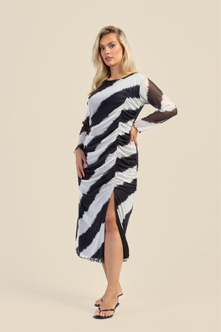 Curve Monochrome Ruched Detail Mesh Midaxi Dress