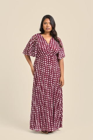 Curve Angel Sleeve Wrap Front Polka Dot Maxi Dress