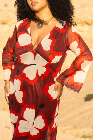 Curve Oversized Floral Flare Sleeve Midi Dress