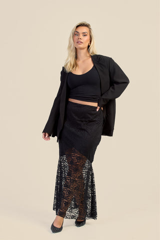 Curve Half Lined Lace Godet Detail Maxi Skirt