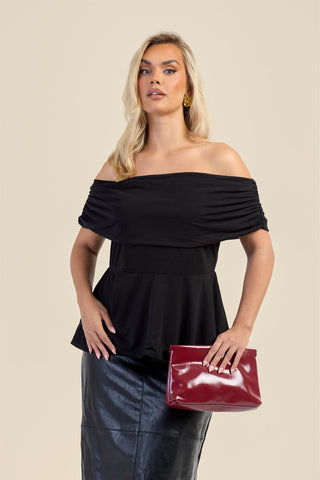 Curve Gathered Bardot Peplum Top
