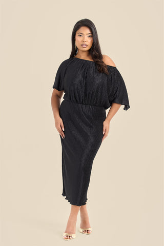 Curve Chevron Pleat Drop Shoulder Midaxi Dress