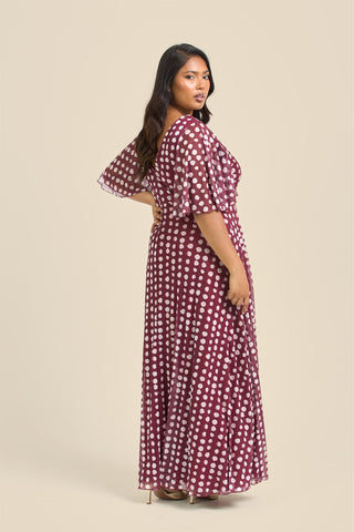 Curve Angel Sleeve Wrap Front Polka Dot Maxi Dress