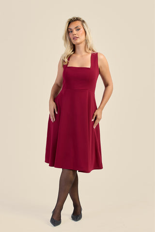 Curve Square Neck Flared Scuba Skater Dress