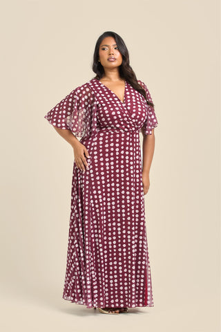 Curve Angel Sleeve Wrap Front Polka Dot Maxi Dress