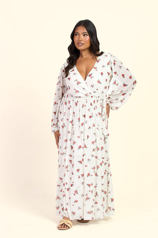 Curve Ditsy Print Tiered Wrap Belted Maxi Dress