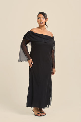 Curve Bardot Plain Mesh Midaxi Dress