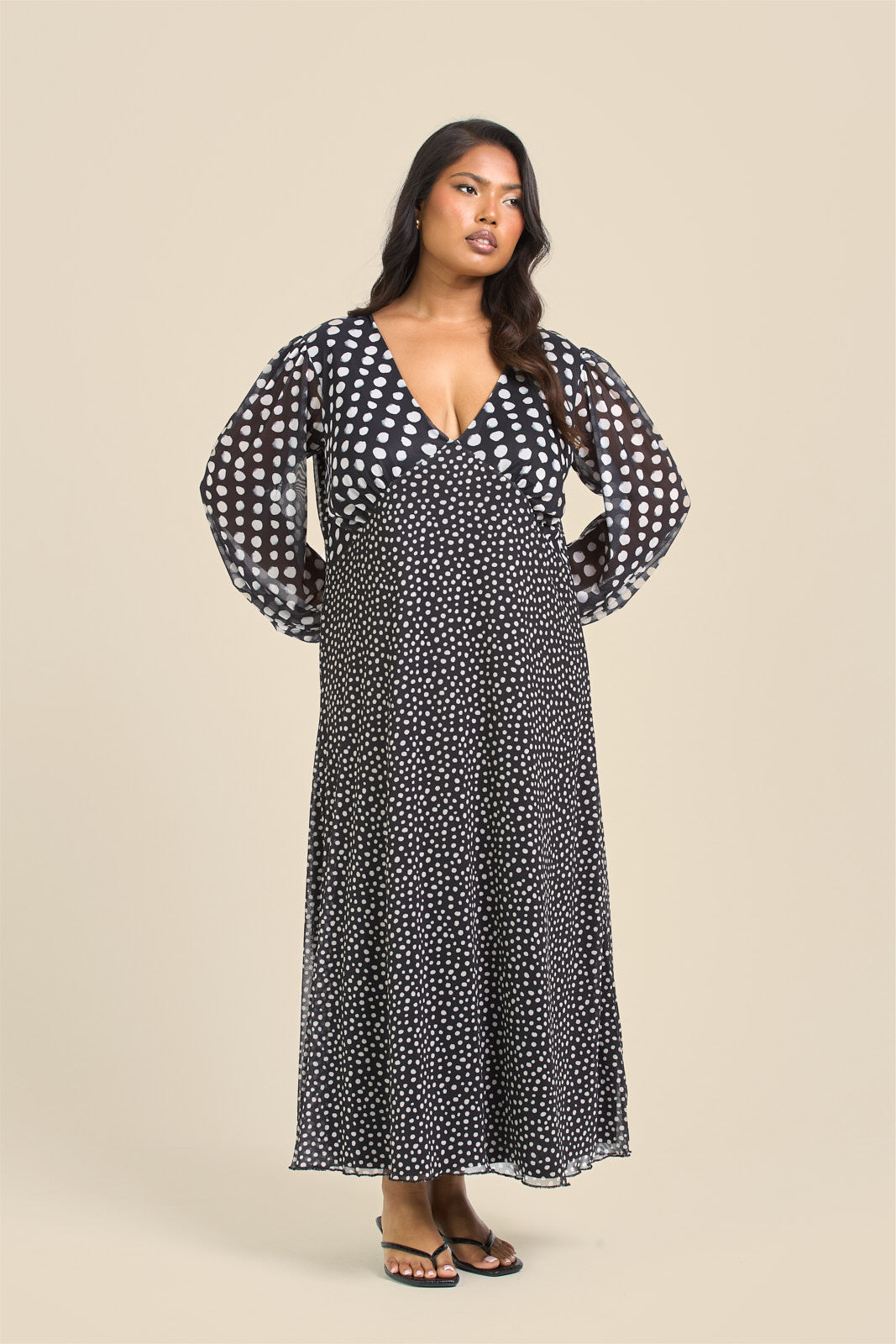Plus Size Black Polka Dot Balloon Sleeve Mesh Midi Dress Fashion//SZN Plus Size Black Polka Dot Balloon Sleeve Mesh Midi Dress Fashion//SZN