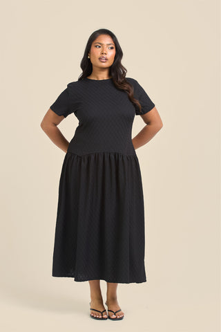 Curve Textured Drop Waist Smock Dress
