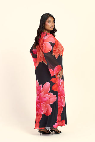 Curve Bold Floral Flare Sleeve Maxi Dress