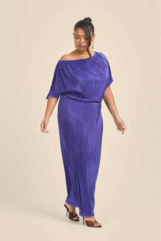 Curve Drop Shoulder Plisse Midaxi Dress