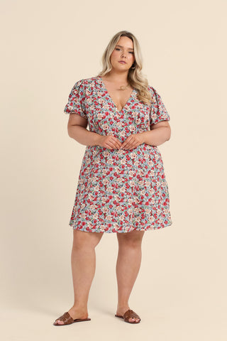 Curve Ditsy Print Puff Sleeve Mini Skater Dress