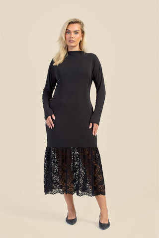 Curve Long Sleeve Drop Hem Dress with Lace