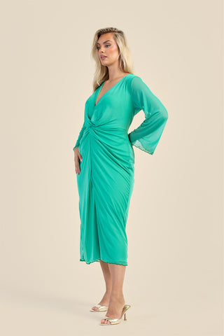 Curve Twist Front Plain Mesh Midaxi Dress