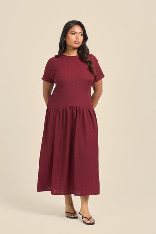 Curve Textured Drop Waist Smock Dress