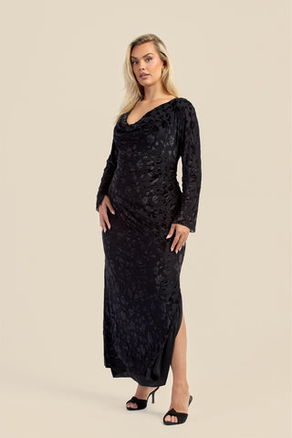 Curve velvet devore cowl neck maxi dress