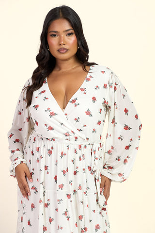 Curve Ditsy Print Tiered Wrap Belted Maxi Dress