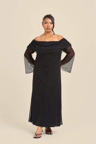 Curve Bardot Plain Mesh Midaxi Dress