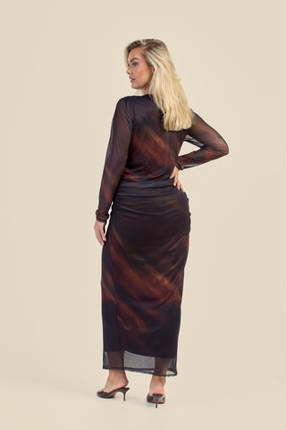 Curve Ombre Stripe Ruched Mesh Midaxi Dress