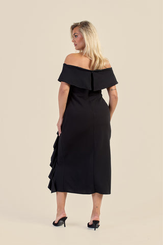 Curve Bardot Fold Over Scuba Crepe Ruffle Midaxi Dress