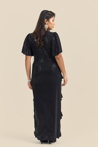 Curve All over Stretch Sequin Ruffle Maxi Dress