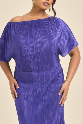 Curve Drop Shoulder Plisse Midaxi Dress