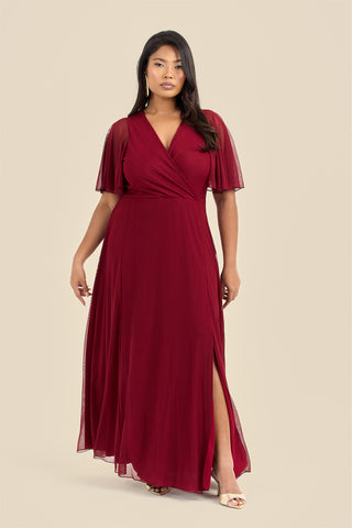 Curve Angel Sleeve Wrap Front Midi Dress